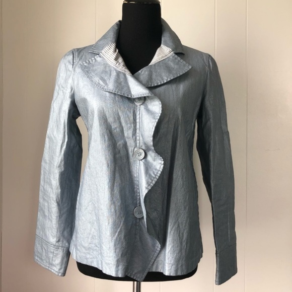 Armani Collezioni Blue Ruffled Trim Blazer - Picture 4 of 6